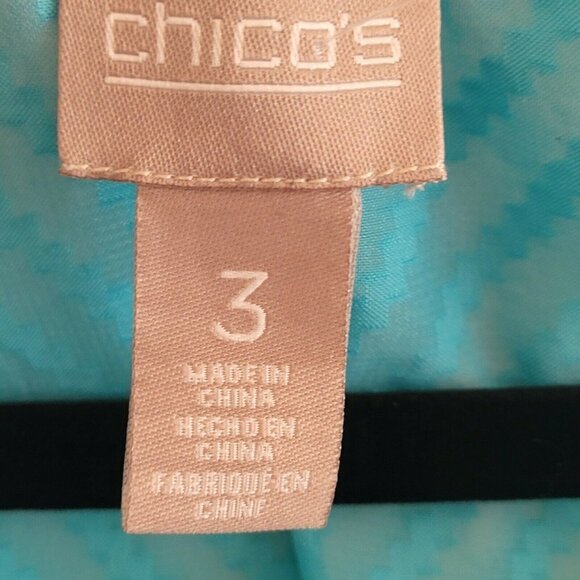 Chico's Teal Blue Chevron Sheer Chiffon Short Sleeve Blouse Size 3 / XL - Picture 4 of 10